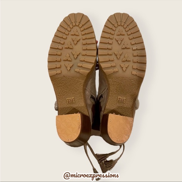 $479 Frye Jen Shearling Fur Beige/Tan Short Real Suede Heeled Zip Up AnkleBootie - Picture 12 of 16